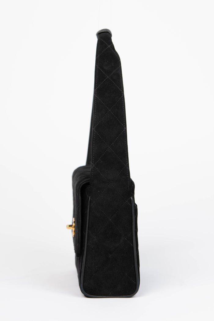 Vintage Chanel Black Suede Shoulder Bag with GHW