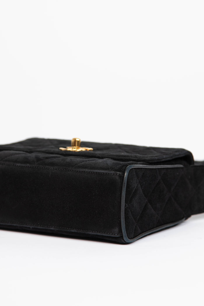 Vintage Chanel Black Suede Shoulder Bag with GHW