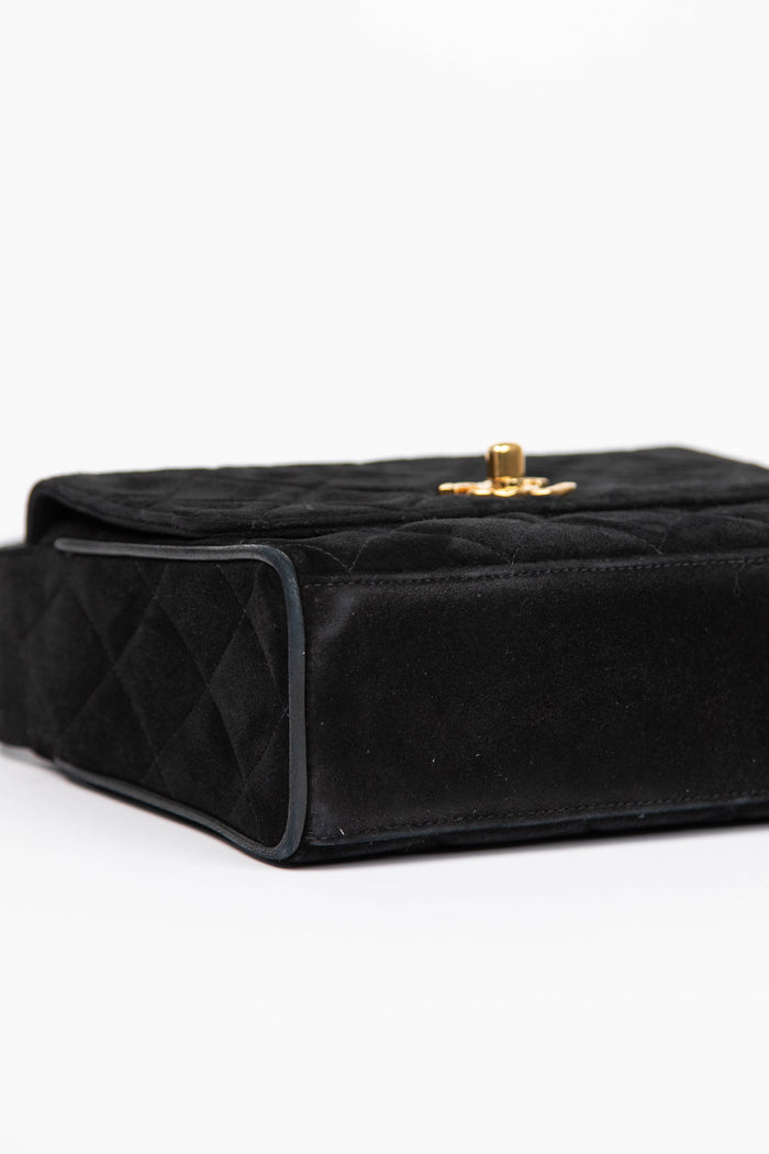 Vintage Chanel Black Suede Shoulder Bag with GHW
