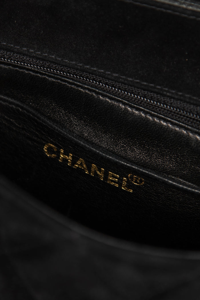 Vintage Chanel Black Suede Shoulder Bag with GHW