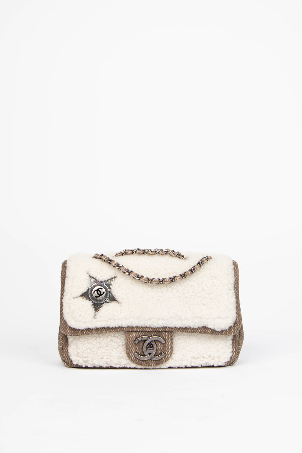 2014 Chanel Paris Dallas Cream Shearling Single Flap Bag