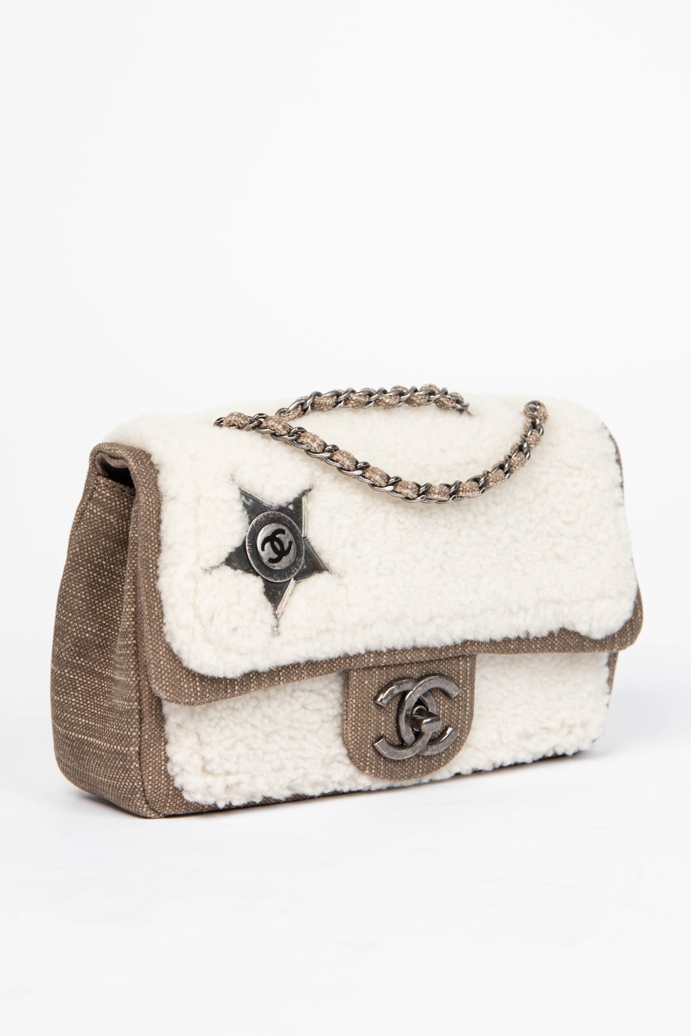 2014 Chanel Paris Dallas Cream Shearling Single Flap Bag