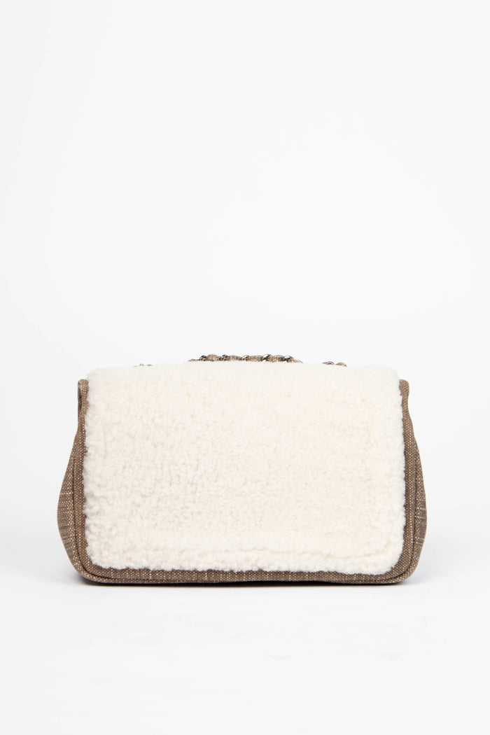 2014 Chanel Paris Dallas Cream Shearling Single Flap Bag