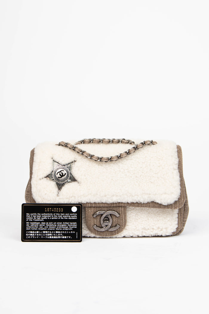 2014 Chanel Paris Dallas Cream Shearling Single Flap Bag