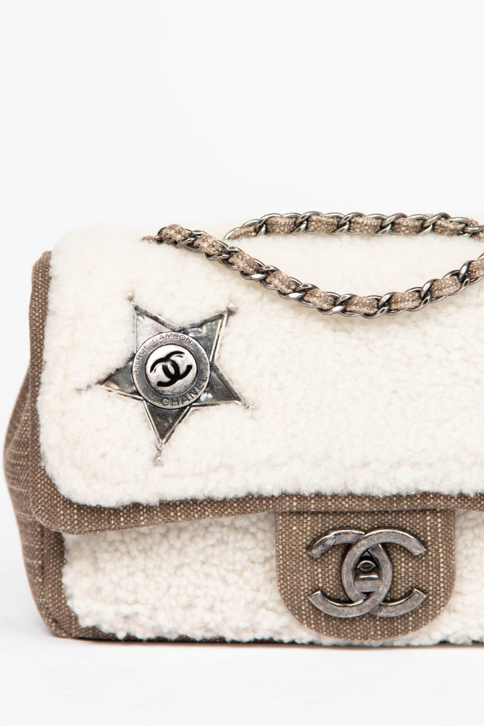 2014 Chanel Paris Dallas Cream Shearling Single Flap Bag