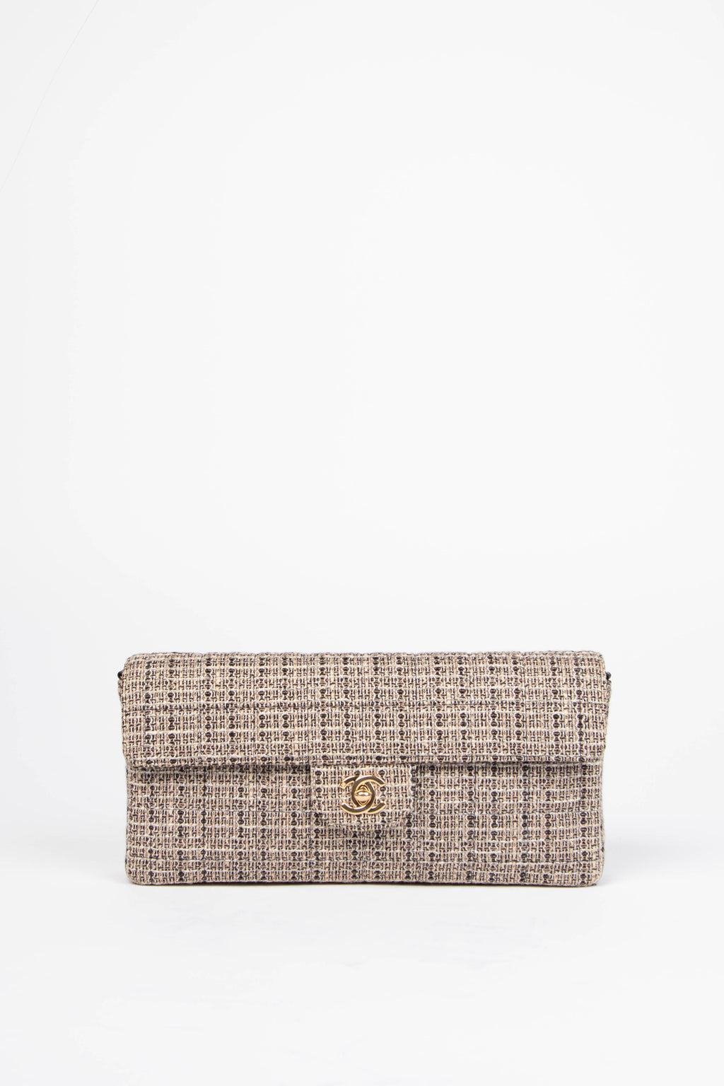 2000s Chanel Tweed East West Single Flap Shoulder Bag