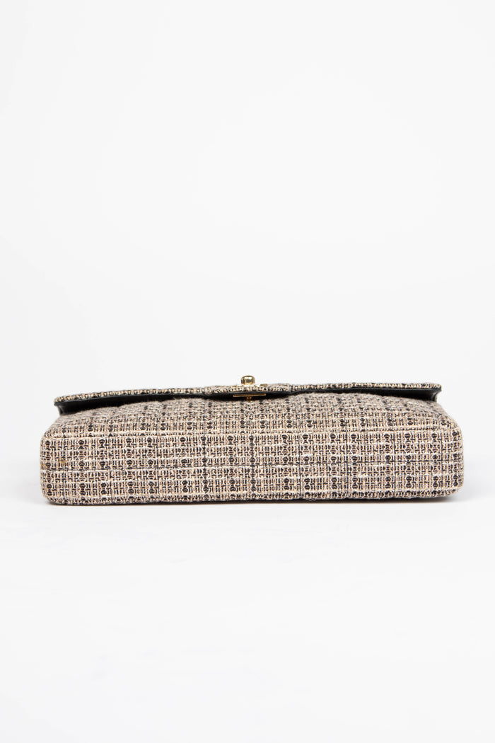 2000s Chanel Tweed East West Single Flap Shoulder Bag