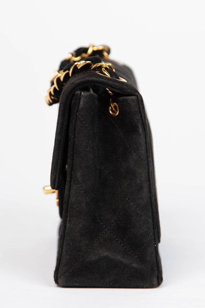 RARE Vintage Chanel Black Suede Mini Square Single Flap with 24k GHW