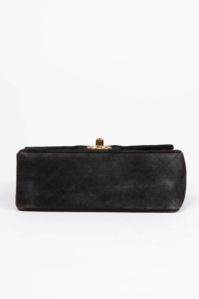 RARE Vintage Chanel Black Suede Mini Square Single Flap with 24k GHW