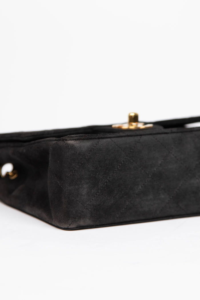 RARE Vintage Chanel Black Suede Mini Square Single Flap with 24k GHW