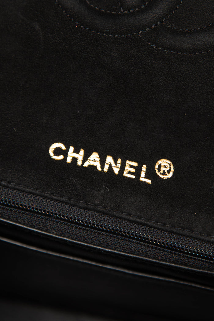 RARE Vintage Chanel Black Suede Mini Square Single Flap with 24k GHW