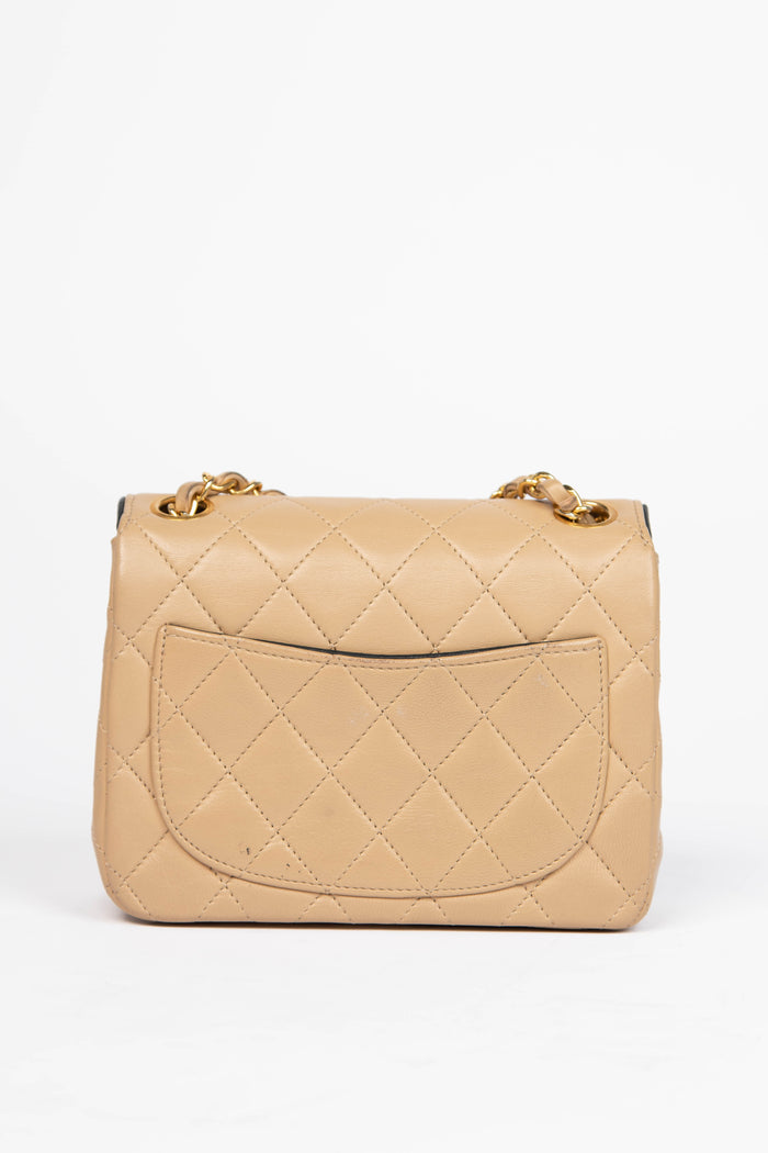 90s Chanel Beige Lambskin Mini Square Flap Bag with 24K GHW