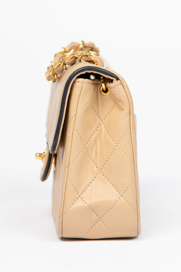 90s Chanel Beige Lambskin Mini Square Flap Bag with 24K GHW