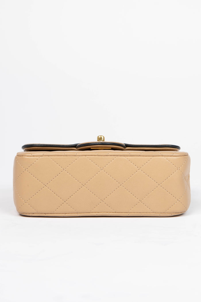 90s Chanel Beige Lambskin Mini Square Flap Bag with 24K GHW