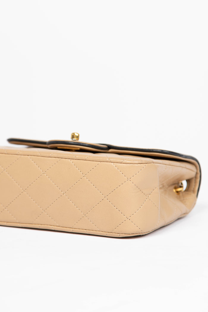 90s Chanel Beige Lambskin Mini Square Flap Bag with 24K GHW