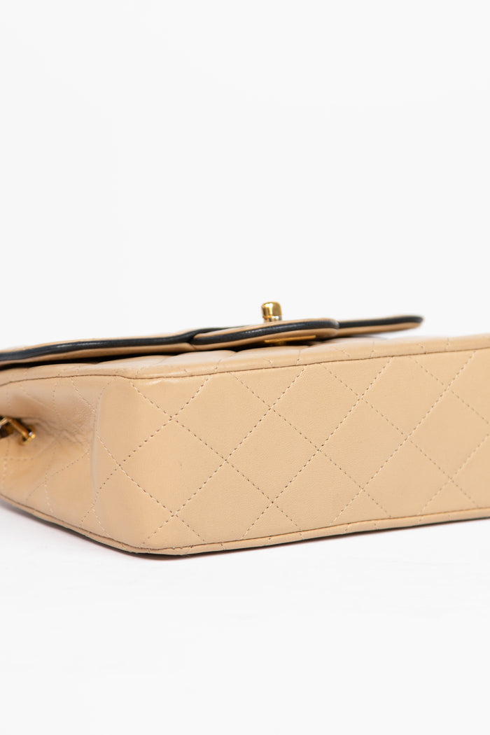 90s Chanel Beige Lambskin Mini Square Flap Bag with 24K GHW