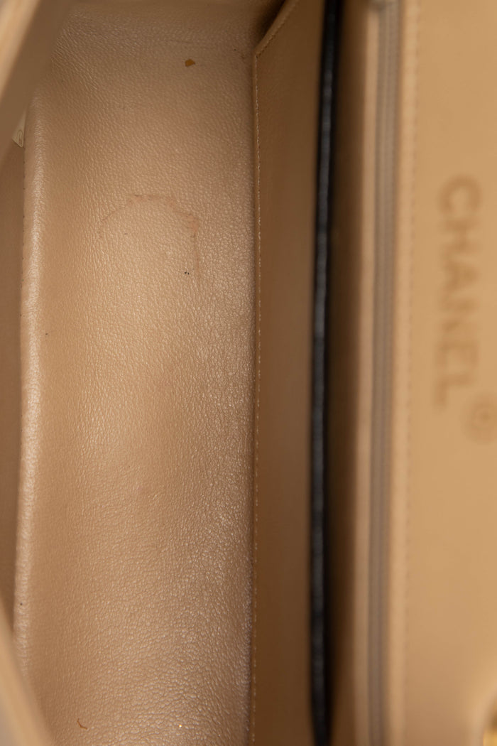 90s Chanel Beige Lambskin Mini Square Flap Bag with 24K GHW