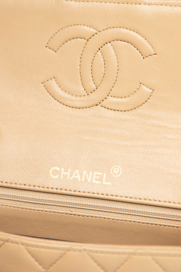 90s Chanel Beige Lambskin Mini Square Flap Bag with 24K GHW