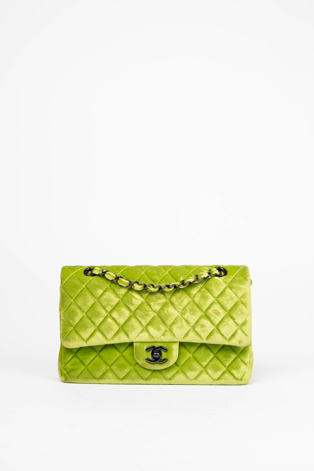 2010s Chanel Green Velvet Medium Double Flap Shoulder Bag
