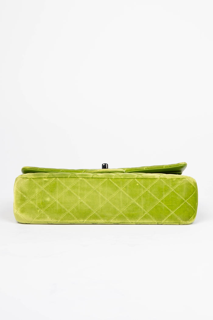 2010s Chanel Green Velvet Medium Double Flap Shoulder Bag