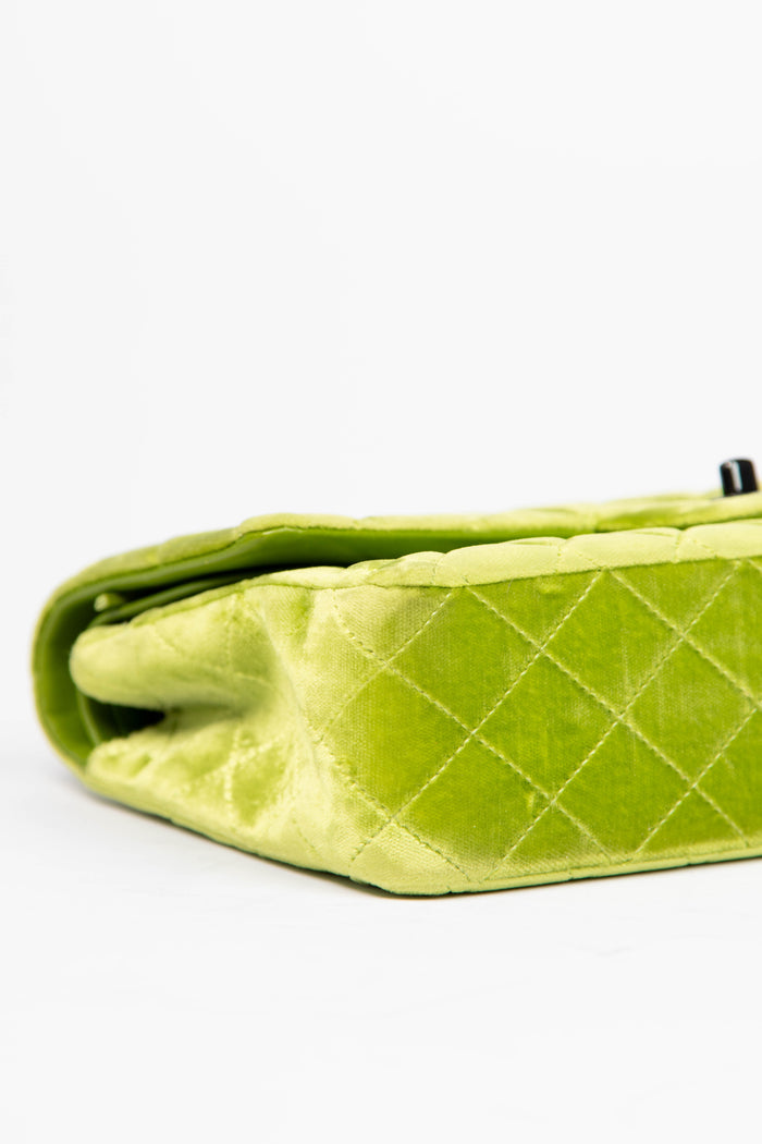2010s Chanel Green Velvet Medium Double Flap Shoulder Bag