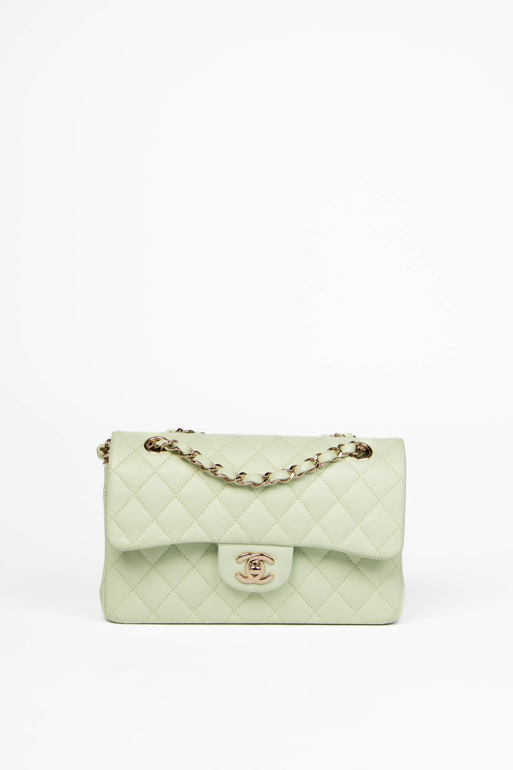 2020s Chanel Mint Green Caviar Leather Small Double Flap Bag