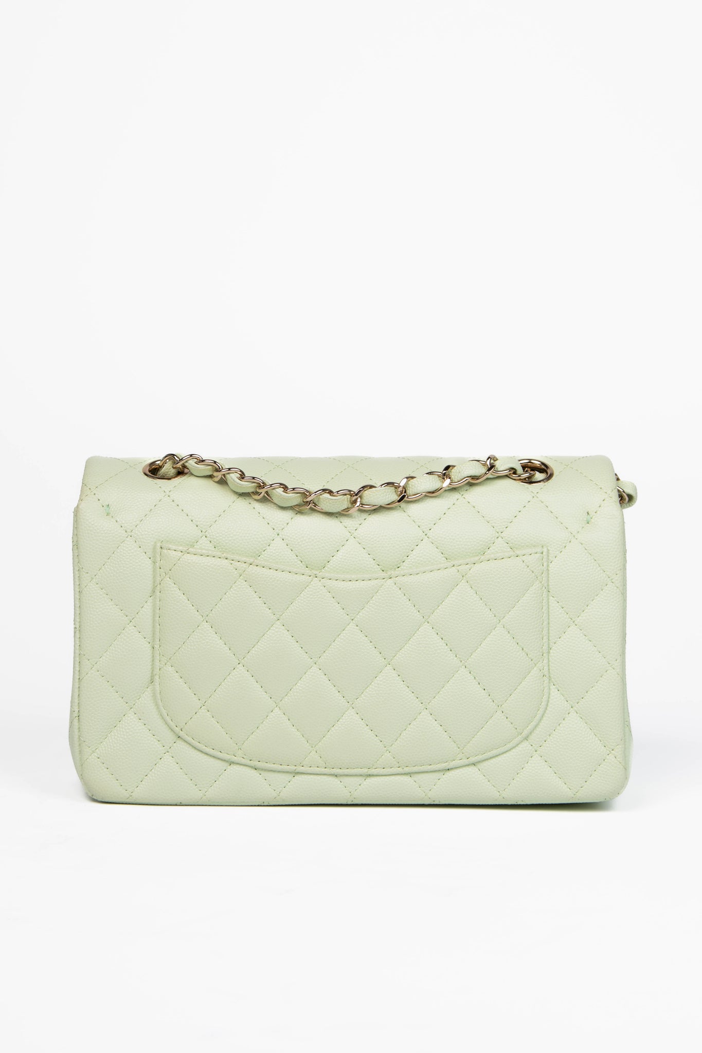 2020s Chanel Mint Green Caviar Leather Small Double Flap Bag