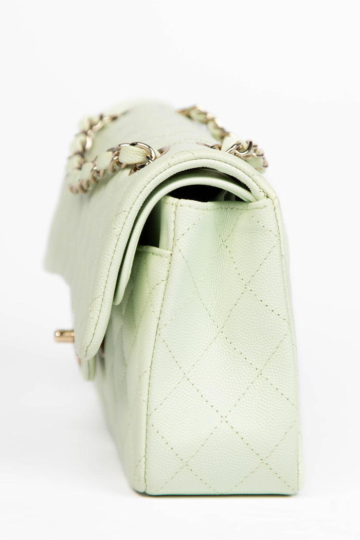 2020s Chanel Mint Green Caviar Leather Small Double Flap Bag