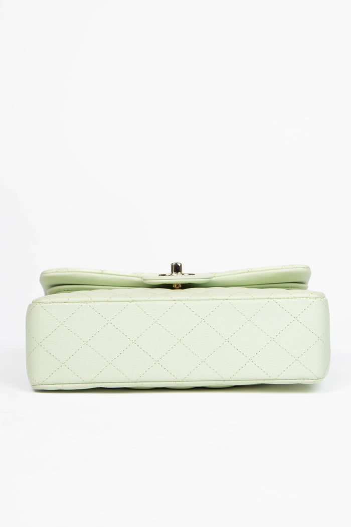 2020s Chanel Mint Green Caviar Leather Small Double Flap Bag