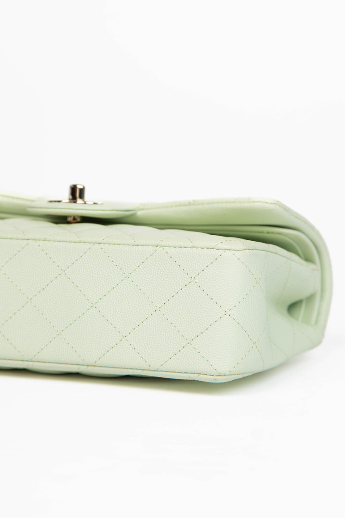 2020s Chanel Mint Green Caviar Leather Small Double Flap Bag