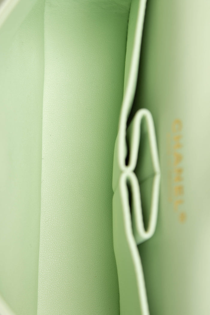 2020s Chanel Mint Green Caviar Leather Small Double Flap Bag