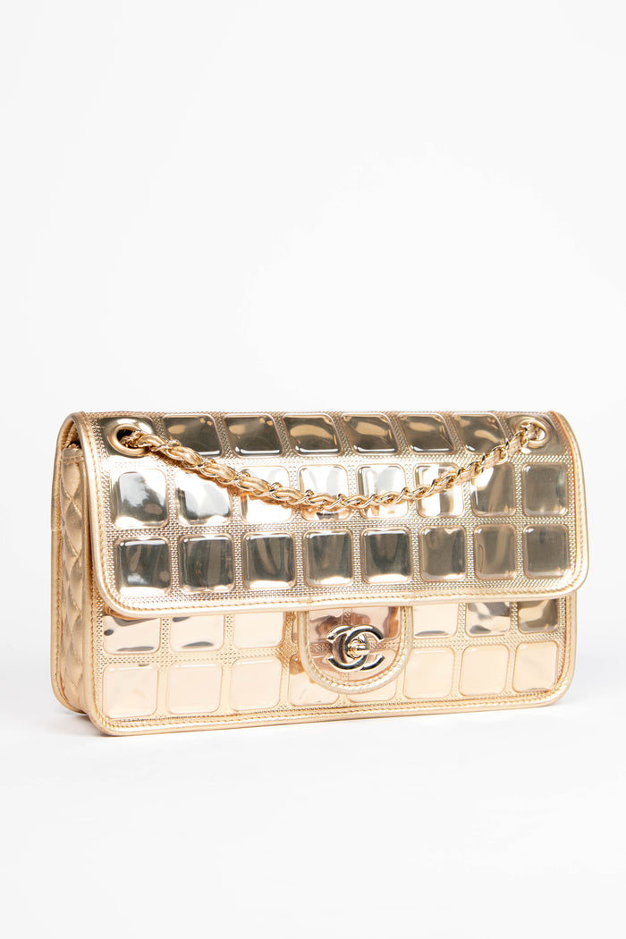 SUPER RARE 2000s Chanel Gold Ice Cube Single Flap Shoulder Bag