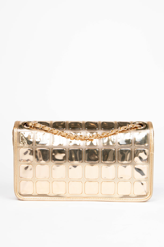 SUPER RARE 2000s Chanel Gold Ice Cube Single Flap Shoulder Bag