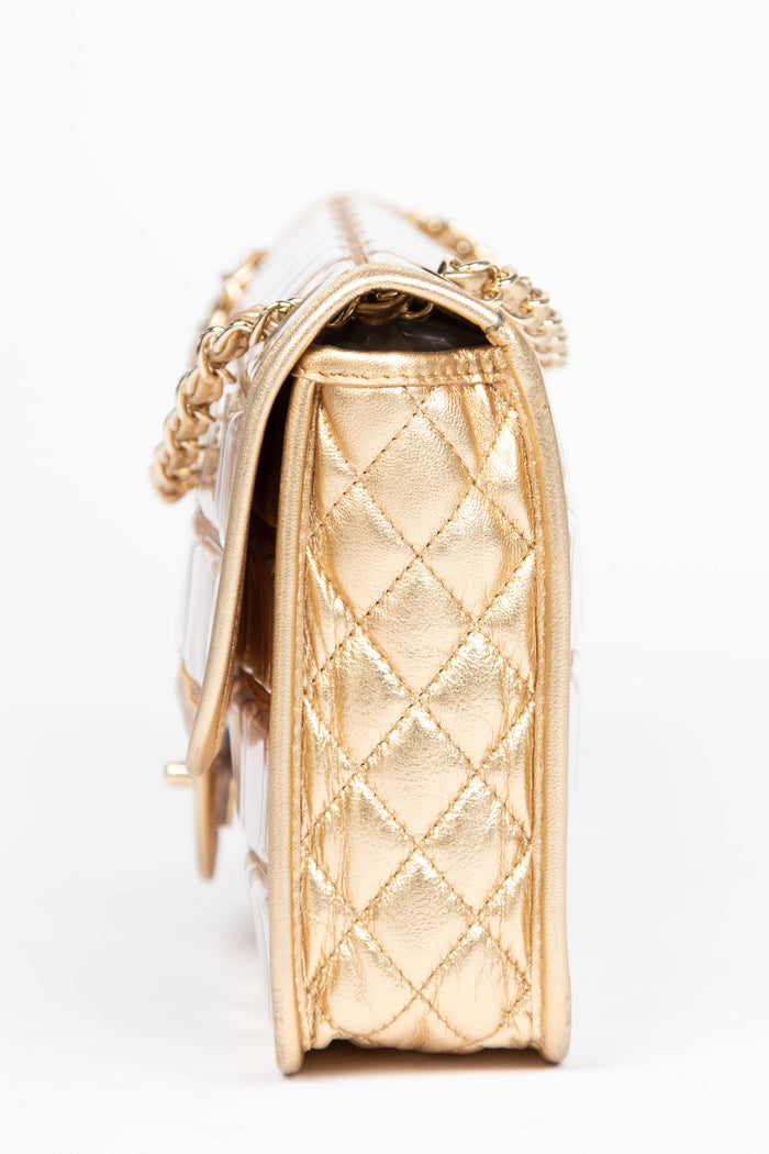 SUPER RARE 2000s Chanel Gold Ice Cube Single Flap Shoulder Bag