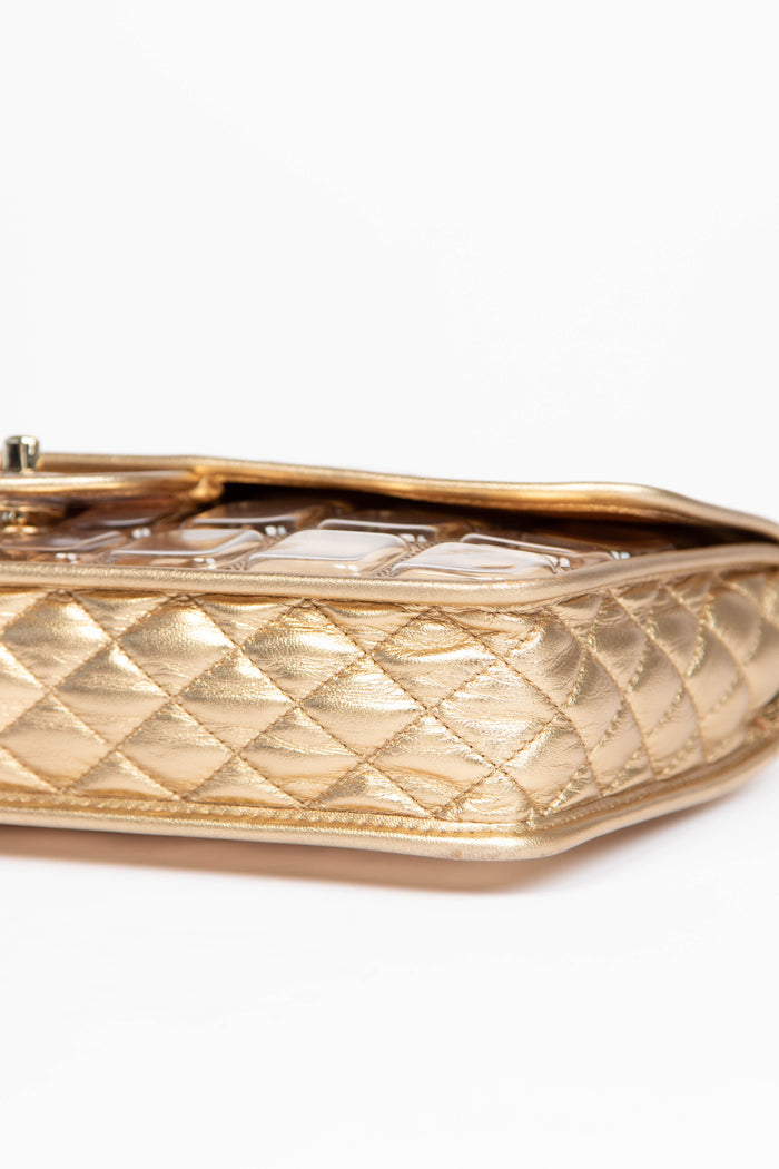 SUPER RARE 2000s Chanel Gold Ice Cube Single Flap Shoulder Bag