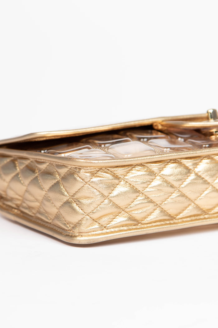 SUPER RARE 2000s Chanel Gold Ice Cube Single Flap Shoulder Bag