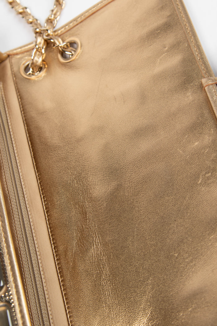 SUPER RARE 2000s Chanel Gold Ice Cube Single Flap Shoulder Bag