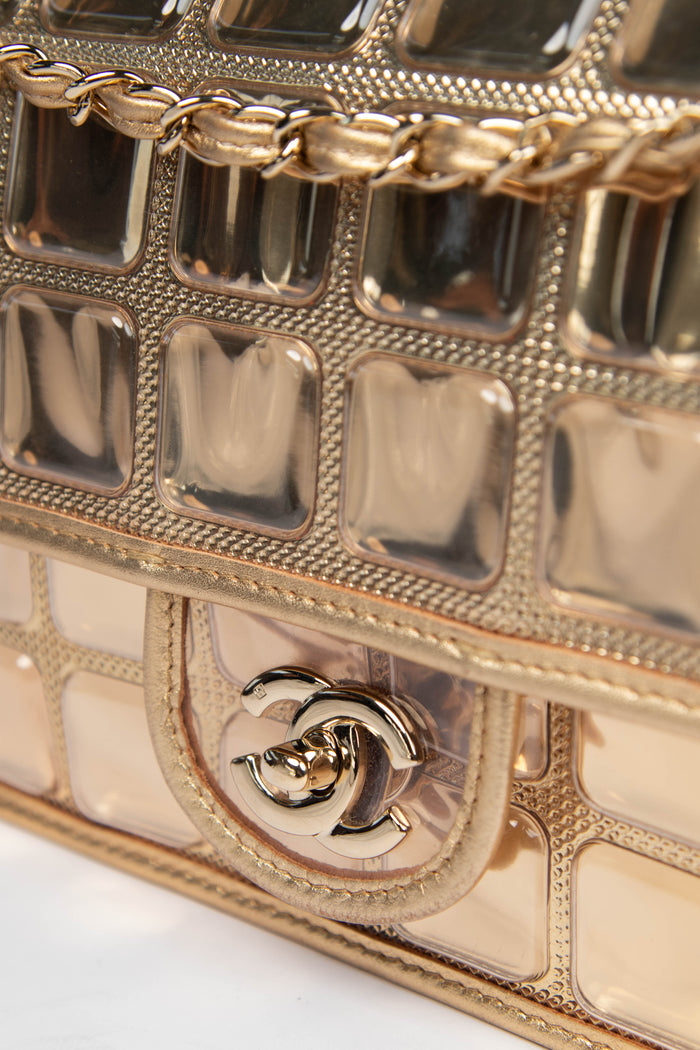 SUPER RARE 2000s Chanel Gold Ice Cube Single Flap Shoulder Bag