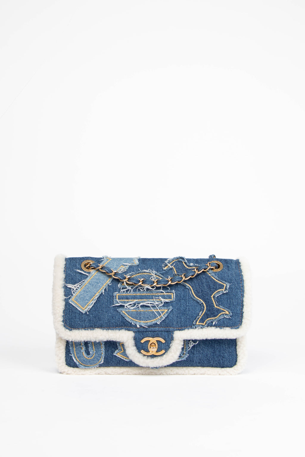 RARE 2019 Chanel Paris-Egypt Denim and Shearling Hieroglyph Flap Bag