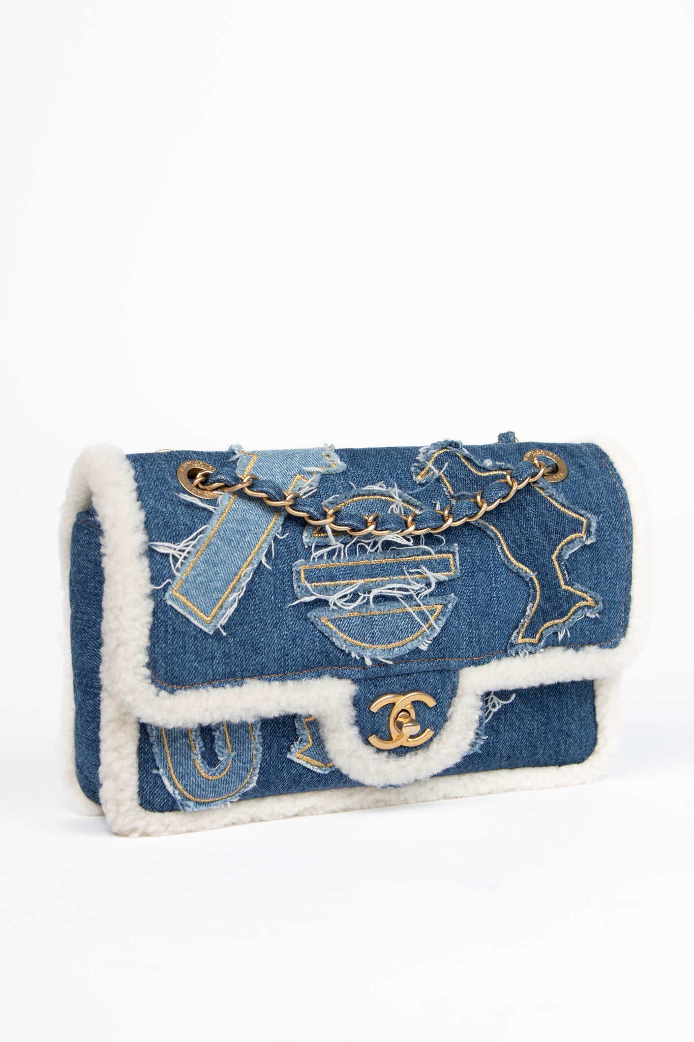 RARE 2019 Chanel Paris-Egypt Denim and Shearling Hieroglyph Flap Bag