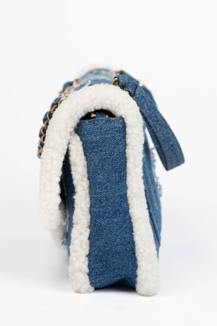 RARE 2019 Chanel Paris-Egypt Denim and Shearling Hieroglyph Flap Bag