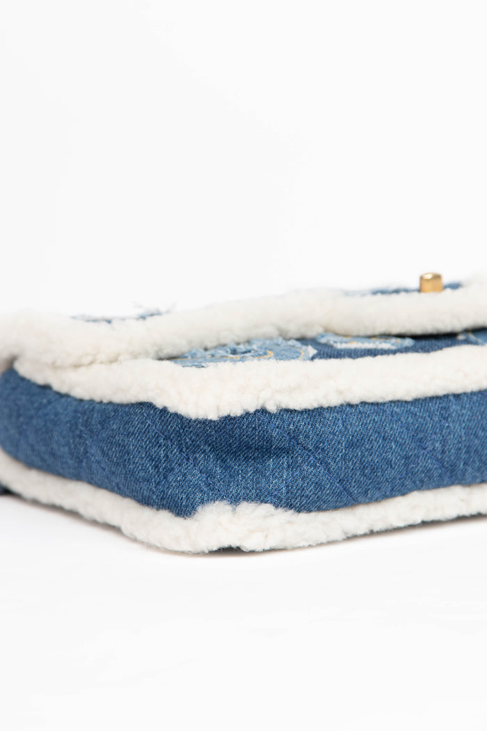 RARE 2019 Chanel Paris-Egypt Denim and Shearling Hieroglyph Flap Bag