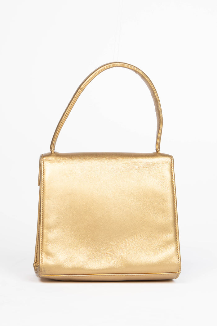 90s Chanel Gold Lambskin Leather Envelope Small Top Handle Bag