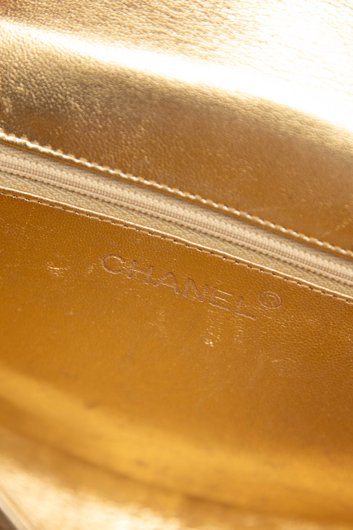 90s Chanel Gold Lambskin Leather Envelope Small Top Handle Bag