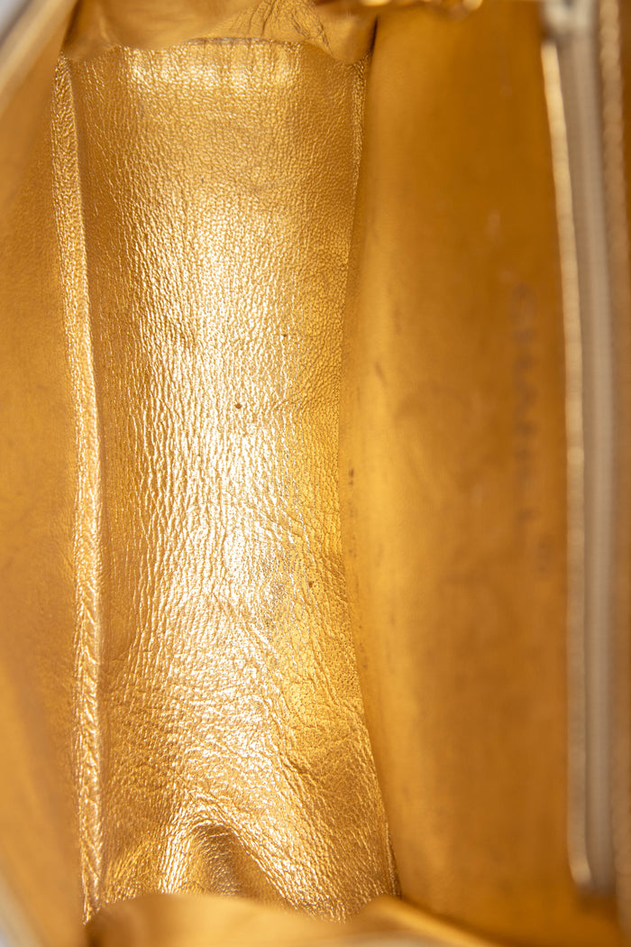 90s Chanel Gold Lambskin Leather Envelope Small Top Handle Bag