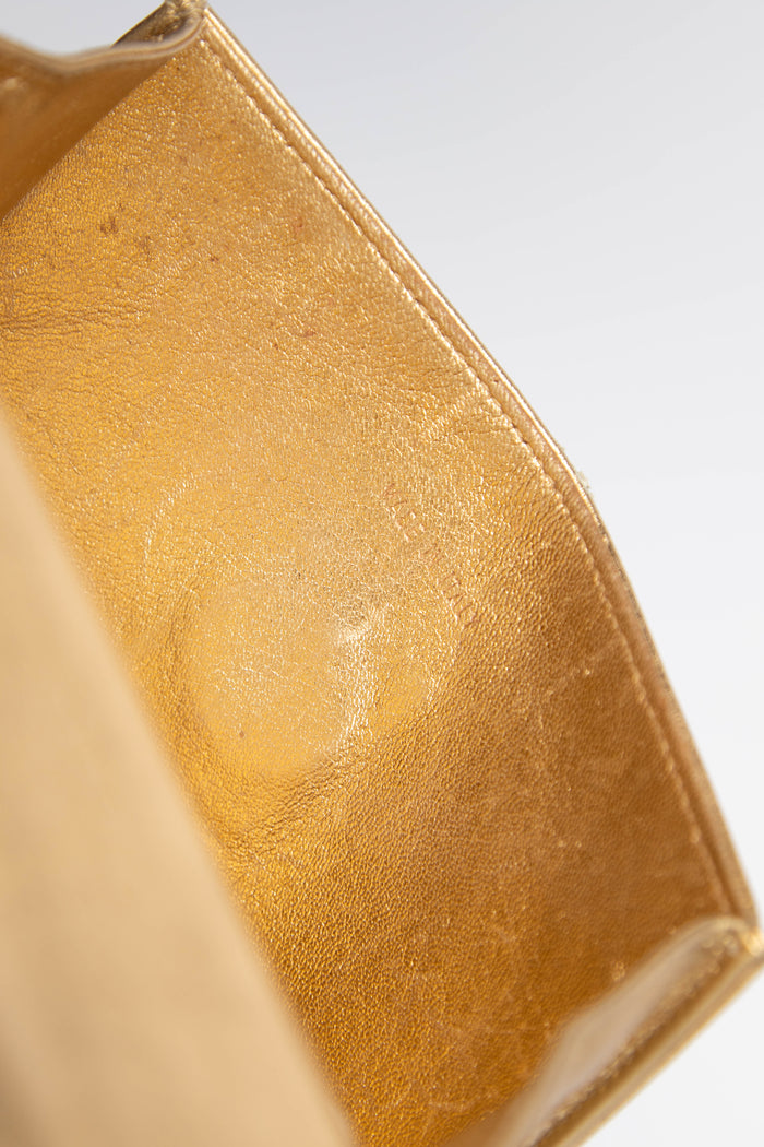 90s Chanel Gold Lambskin Leather Envelope Small Top Handle Bag