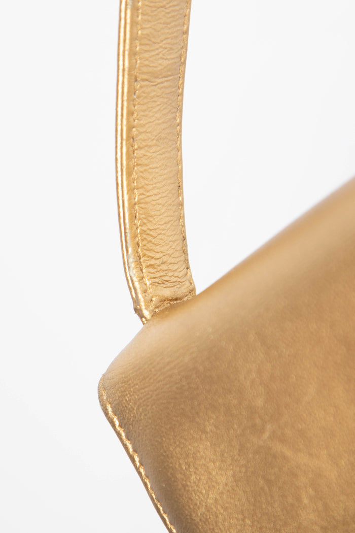 90s Chanel Gold Lambskin Leather Envelope Small Top Handle Bag