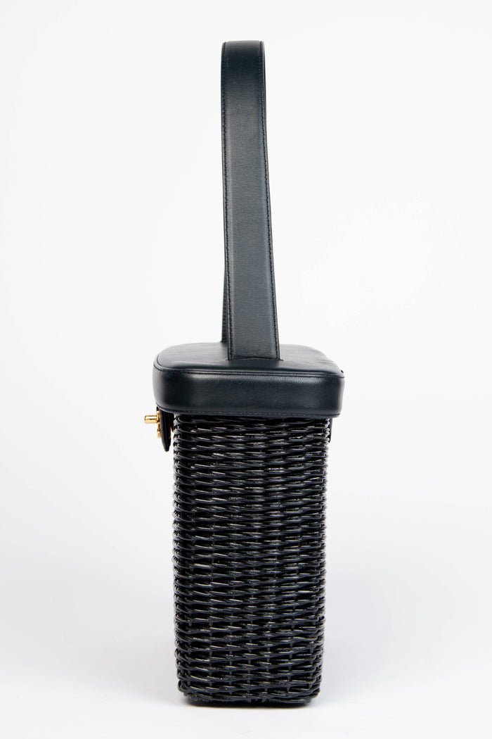 RARE Chanel Black Wicker Basket Small Top Handle Bag