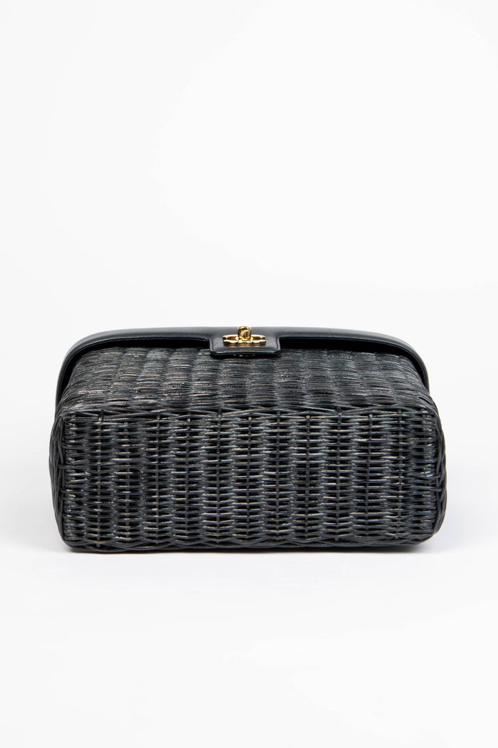 RARE Chanel Black Wicker Basket Small Top Handle Bag