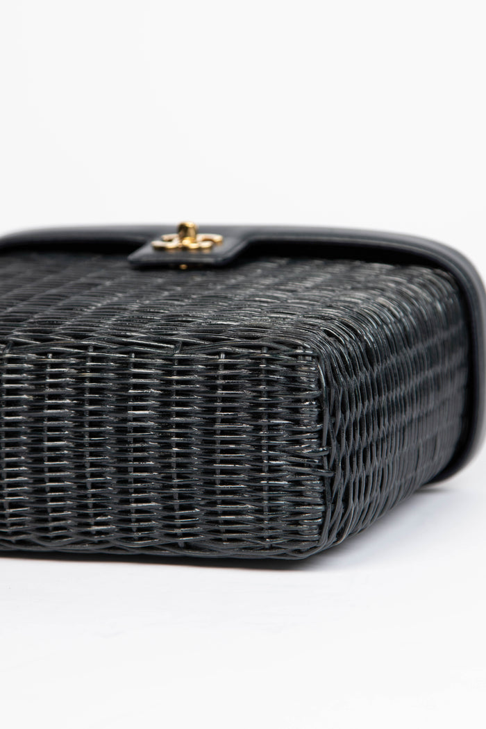RARE Chanel Black Wicker Basket Small Top Handle Bag